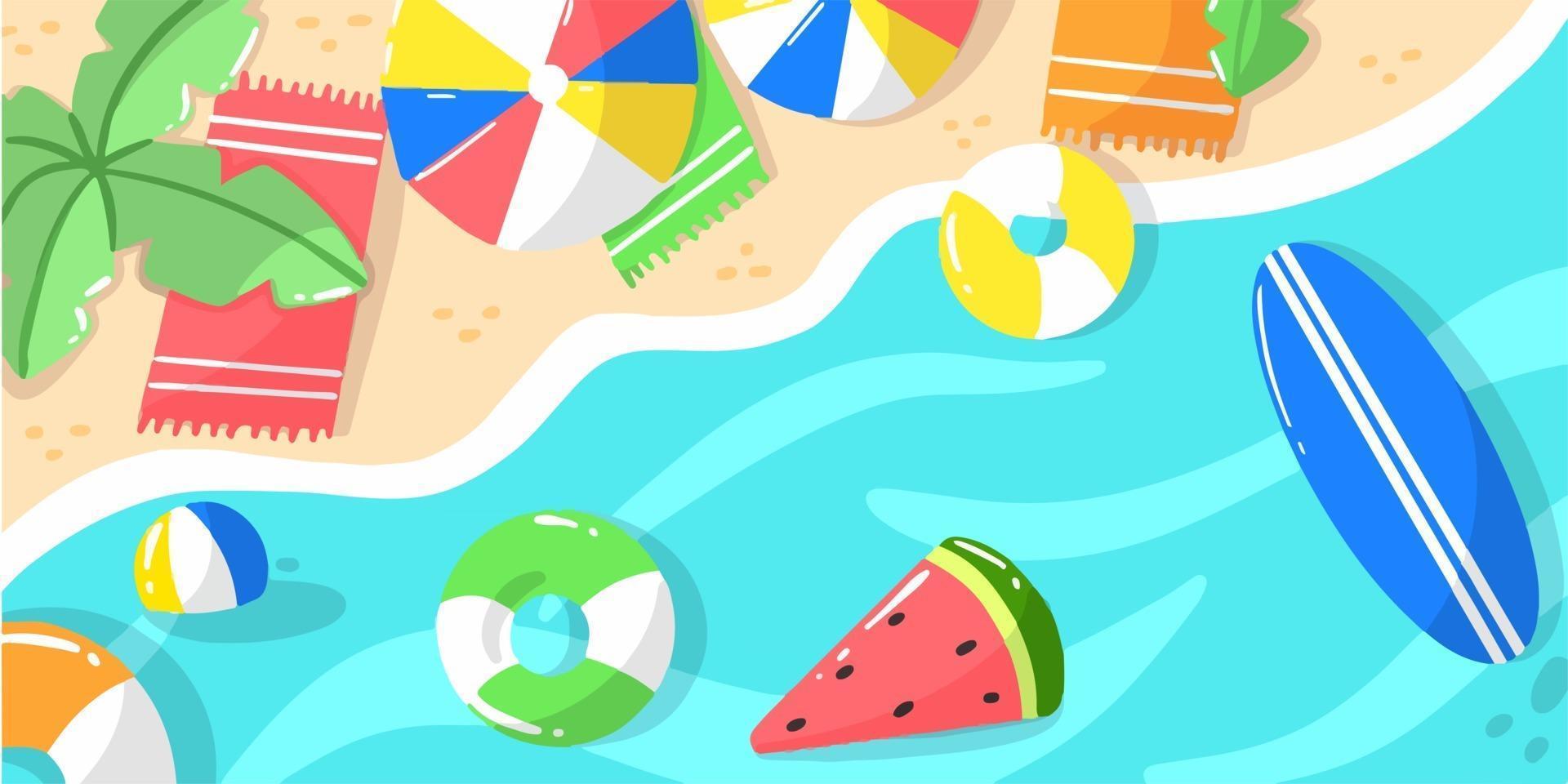 fête d'été amusante à l'illustration de doodle de plage de sable vecteur