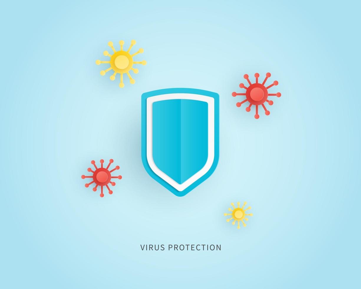 concept de protection contre les virus dans le style papier cus. illustration vectorielle. vecteur