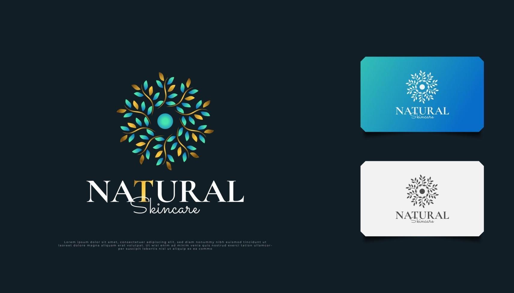 logo d'ornement de feuilles florales de nature luxueuse, adapté à l'identité de marque de spa, de beauté, de villégiature ou de produit cosmétique. élégant mandala bleu et or vecteur