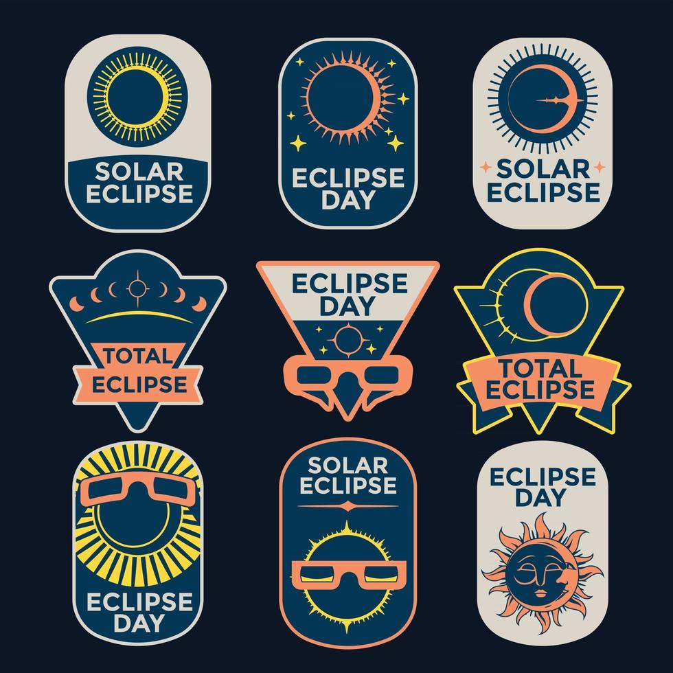 bel ensemble d'insigne d'éclipse solaire vecteur