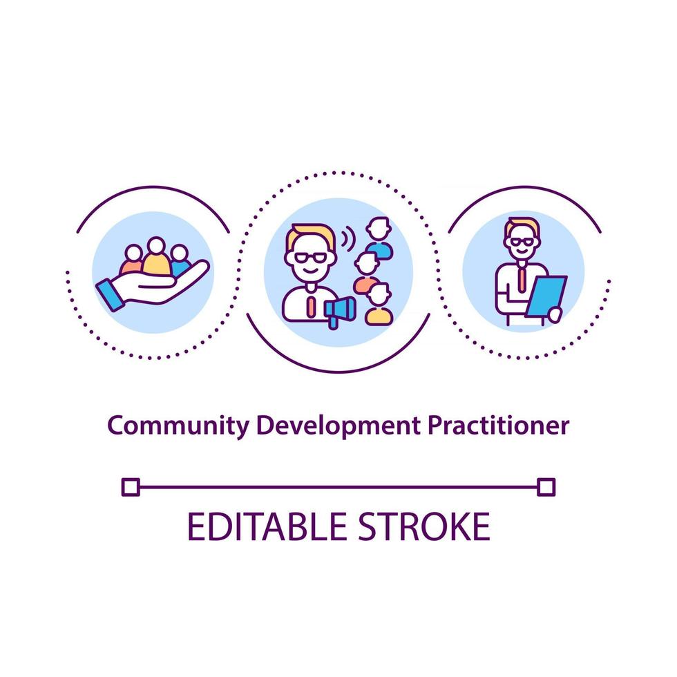 icône de concept de praticien du développement communautaire. agent améliore la vie de la communauté. mise à niveau de la vie de la société idée abstraite fine ligne illustration. dessin de couleur de contour isolé de vecteur. trait modifiable vecteur