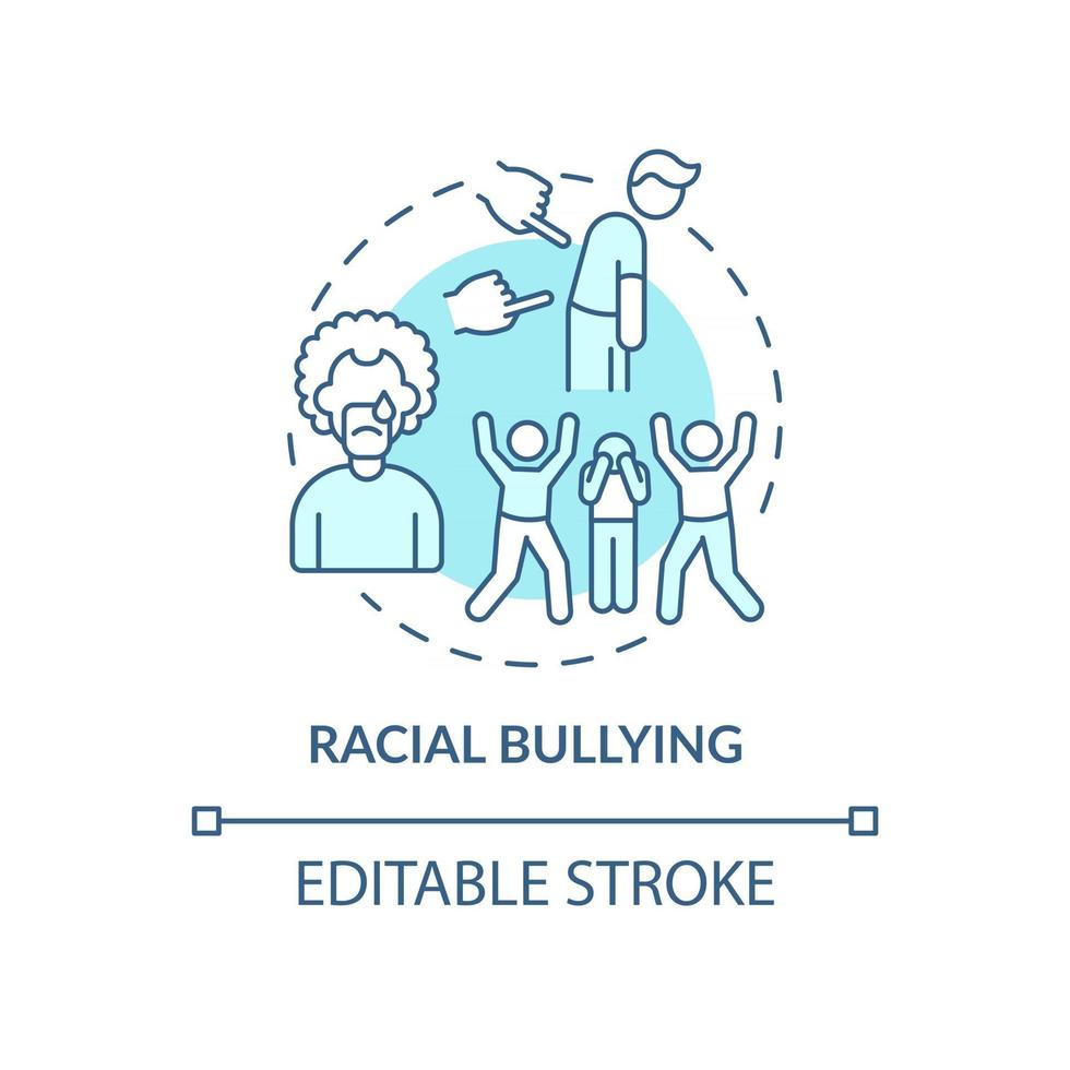 icône de concept d'intimidation raciale. racisme dans la situation sociale illustration de la ligne mince idée abstraite. comportement hostile motivé par des préjugés raciaux. dessin de couleur de contour isolé de vecteur. trait modifiable vecteur