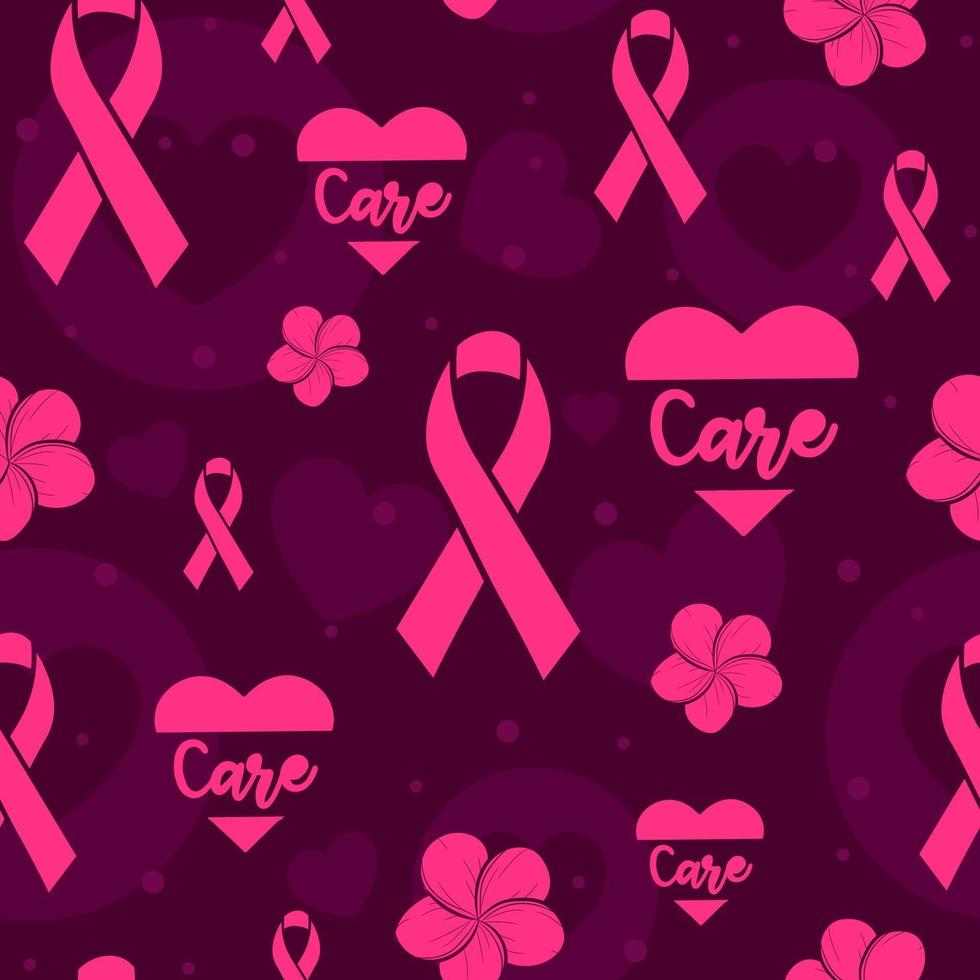 motif rose sans couture avec des rubans, des coeurs et des fleurs pour sensibiliser contre le cancer du sein. mois international de la santé. répéter la texture pour les campagnes caritatives et la santé des femmes vecteur