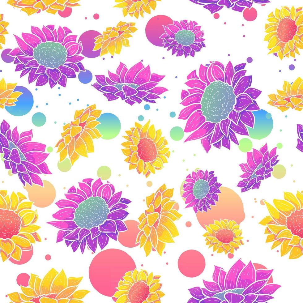 modèle sans couture dégradé avec des tournesols colorés et des marguerites. fond de répétition floral arc-en-ciel avec des fleurs. texture estivale répétitive avec des motifs botaniques. vecteur