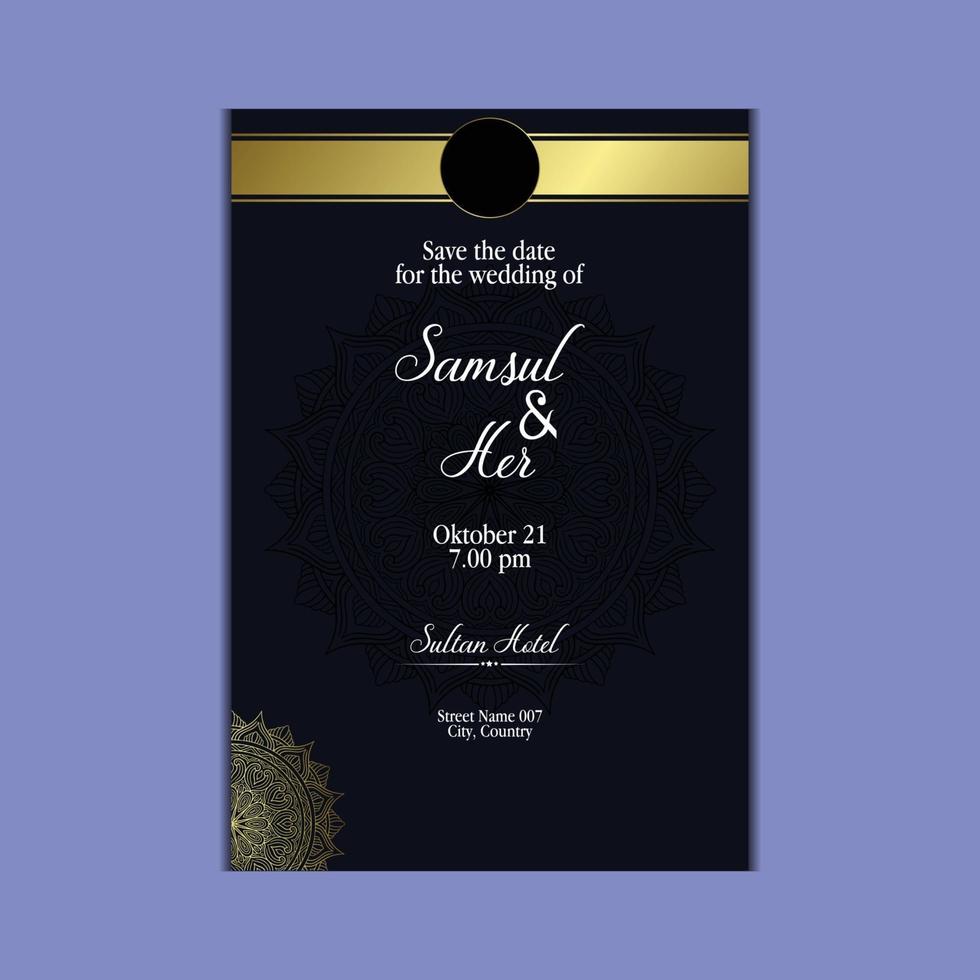 fond orné de mandala d'or de luxe pour invitation de mariage, couverture de livre avec style d'élément de mandala vecteur