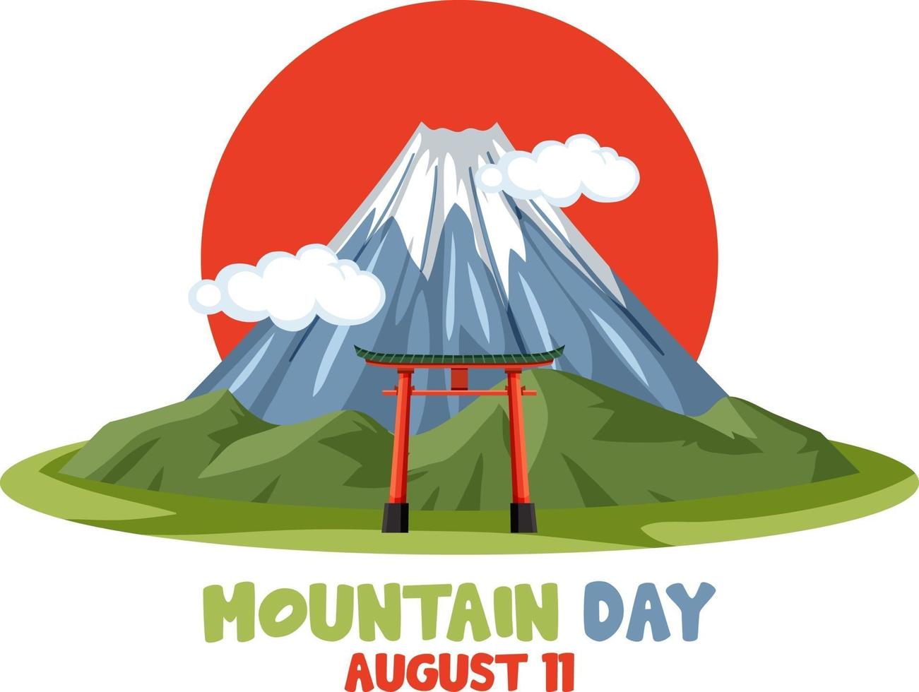 jour de montagne au japon bannière avec mont fuji et soleil rouge vecteur