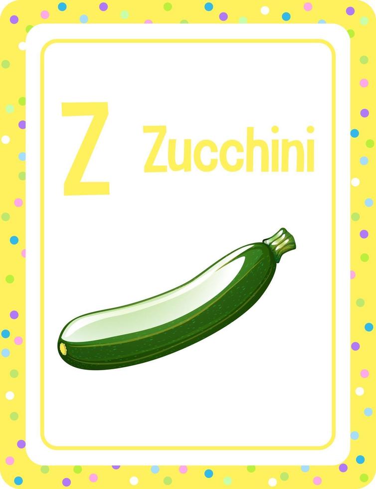 flashcard de l'alphabet avec la lettre z pour les courgettes vecteur