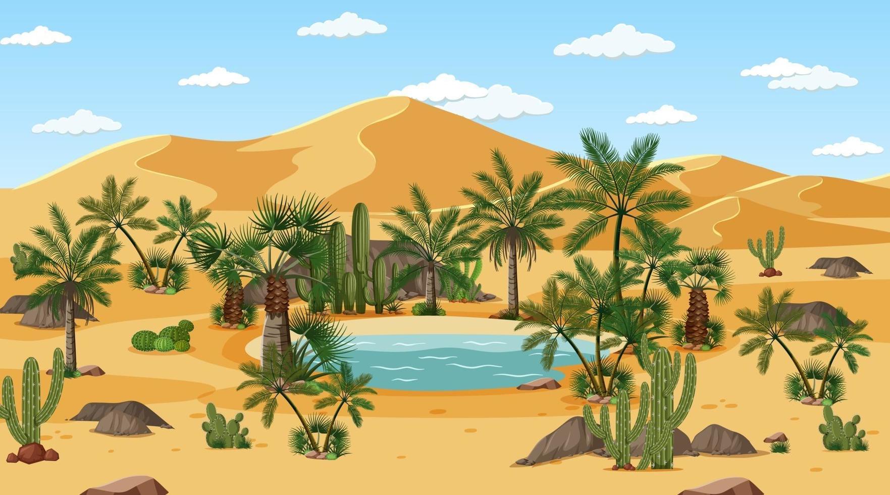 paysage de forêt du désert à la scène de jour avec oasis vecteur