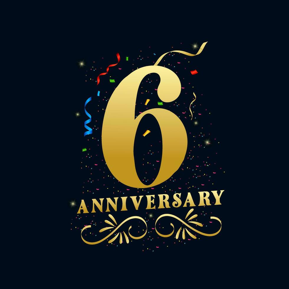 6 anniversaire luxueux d'or Couleur 6 ans anniversaire fête logo conception modèle vecteur