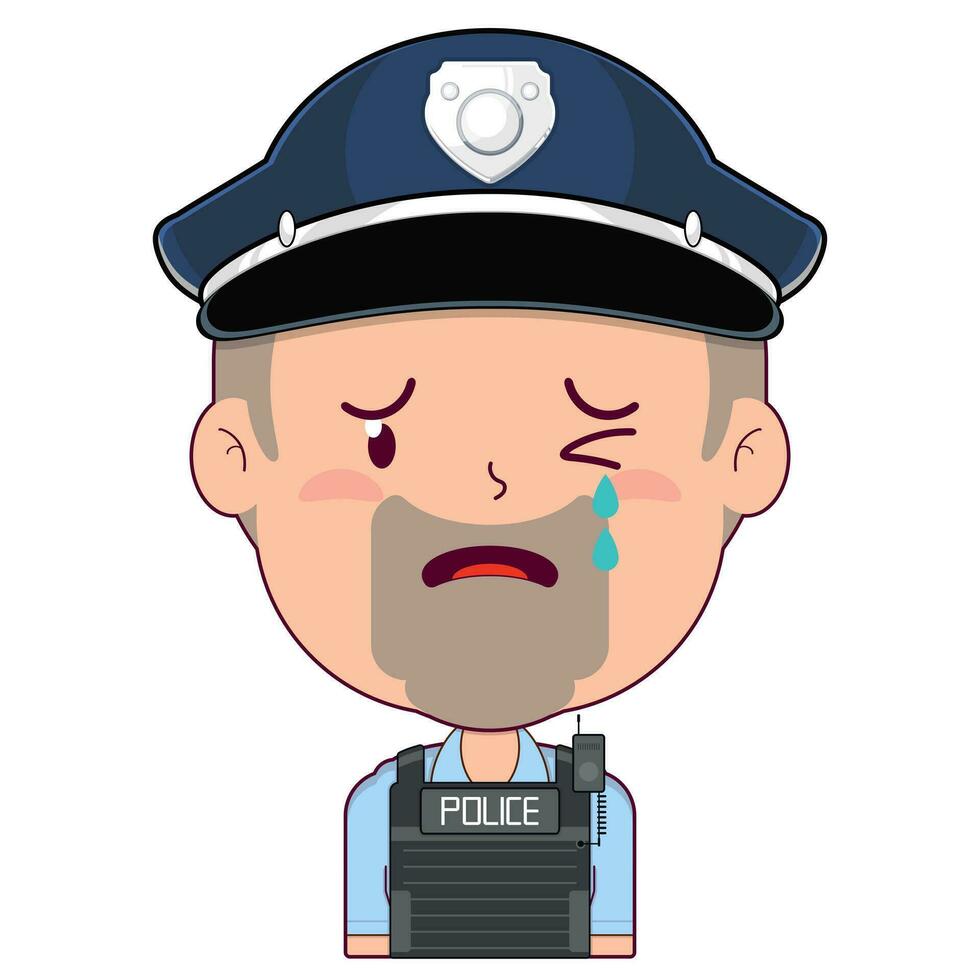 policier pleurs et effrayé visage dessin animé mignonne vecteur