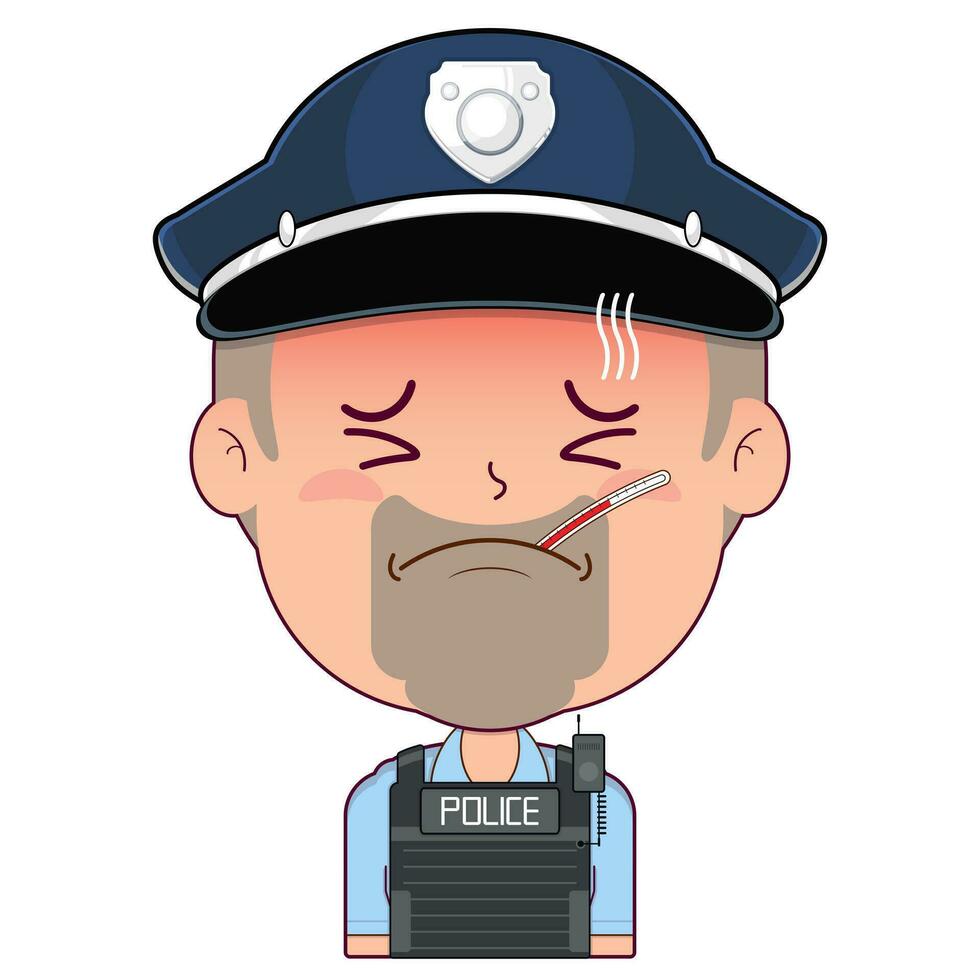 policier malade visage dessin animé mignonne vecteur