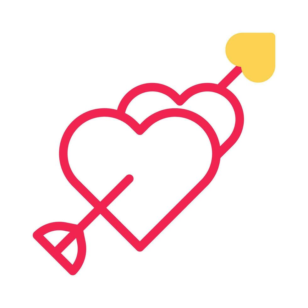 La Flèche l'amour icône bichromie Jaune rouge style Valentin illustration symbole parfait. vecteur