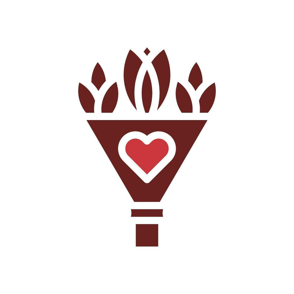 bouquet l'amour icône solide marron rouge style Valentin illustration symbole parfait. vecteur