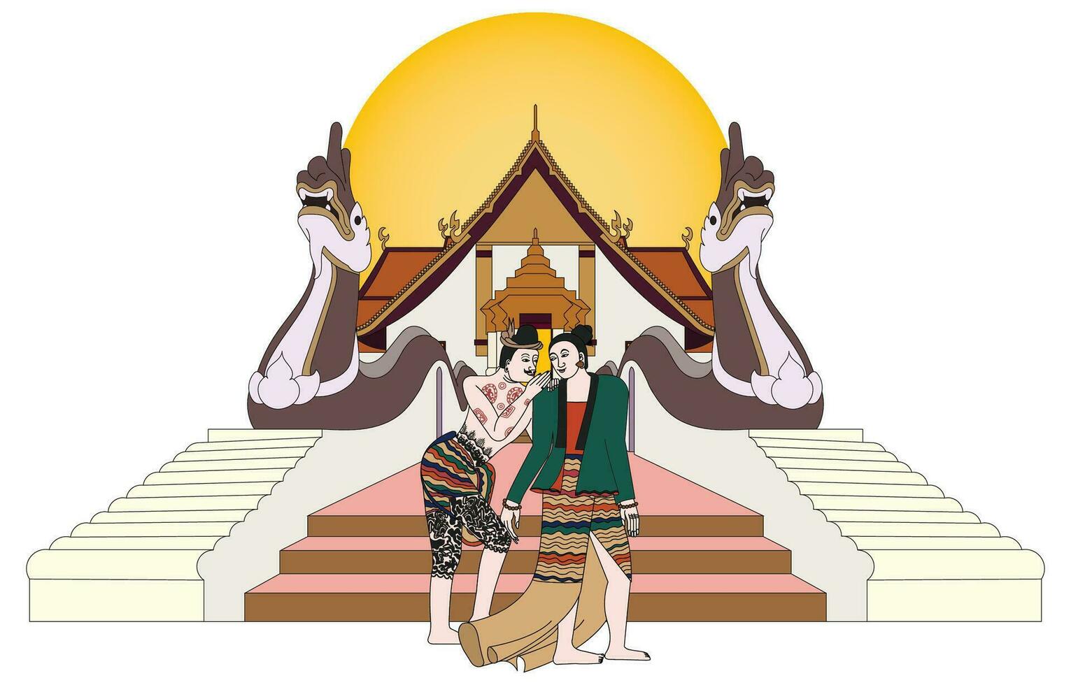 dessin animé personnage kachib rak. nord Thaïlande, nan province. thaïlandais style femmes et Hommes, wat phumin vecteur
