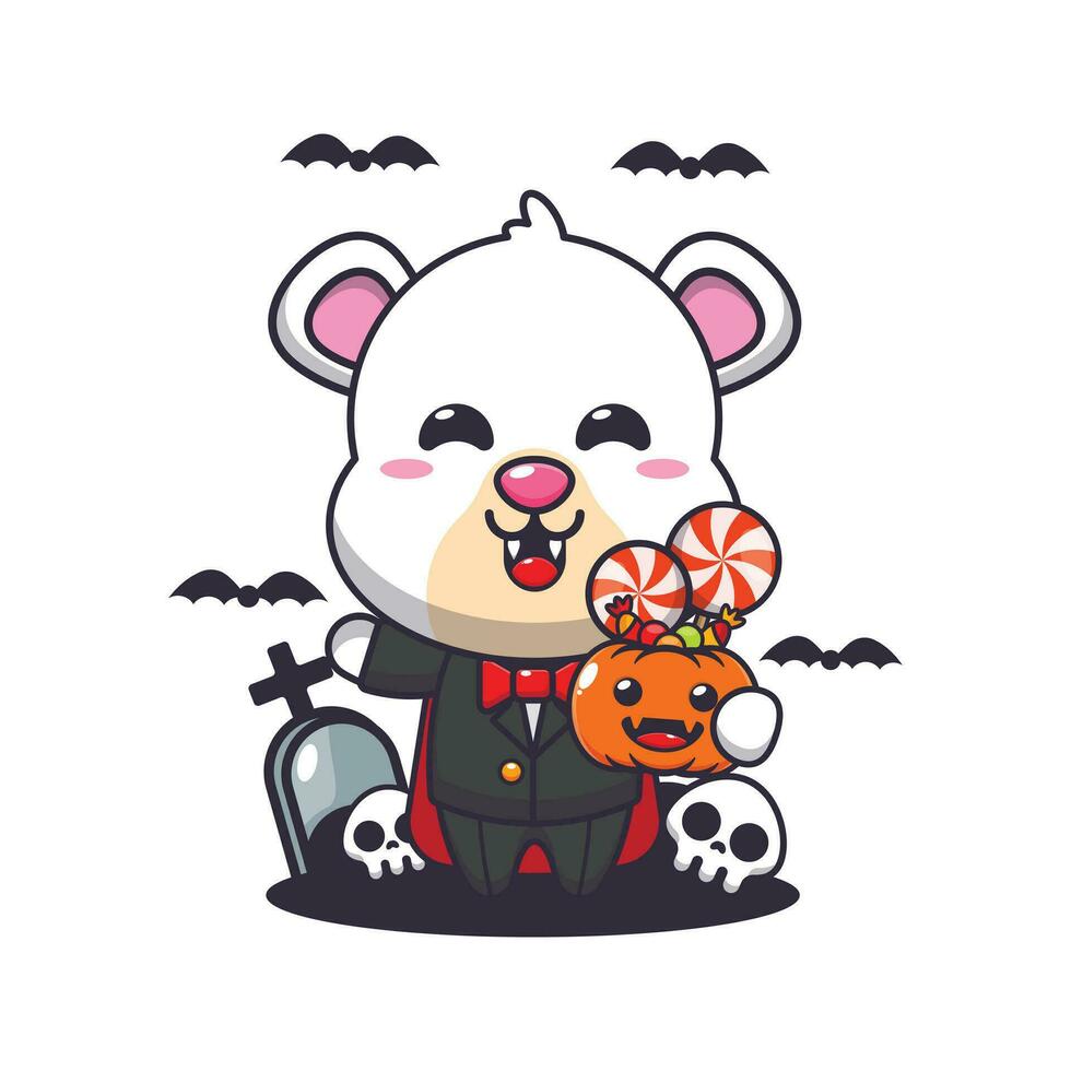 vampire polaire ours en portant Halloween citrouille. mignonne Halloween dessin animé illustration. vecteur