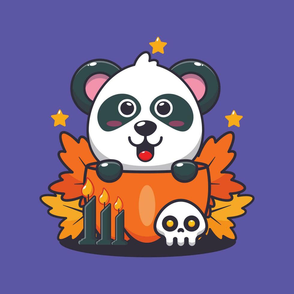 mignonne Panda dans Halloween citrouille. mignonne Halloween dessin animé illustration. vecteur