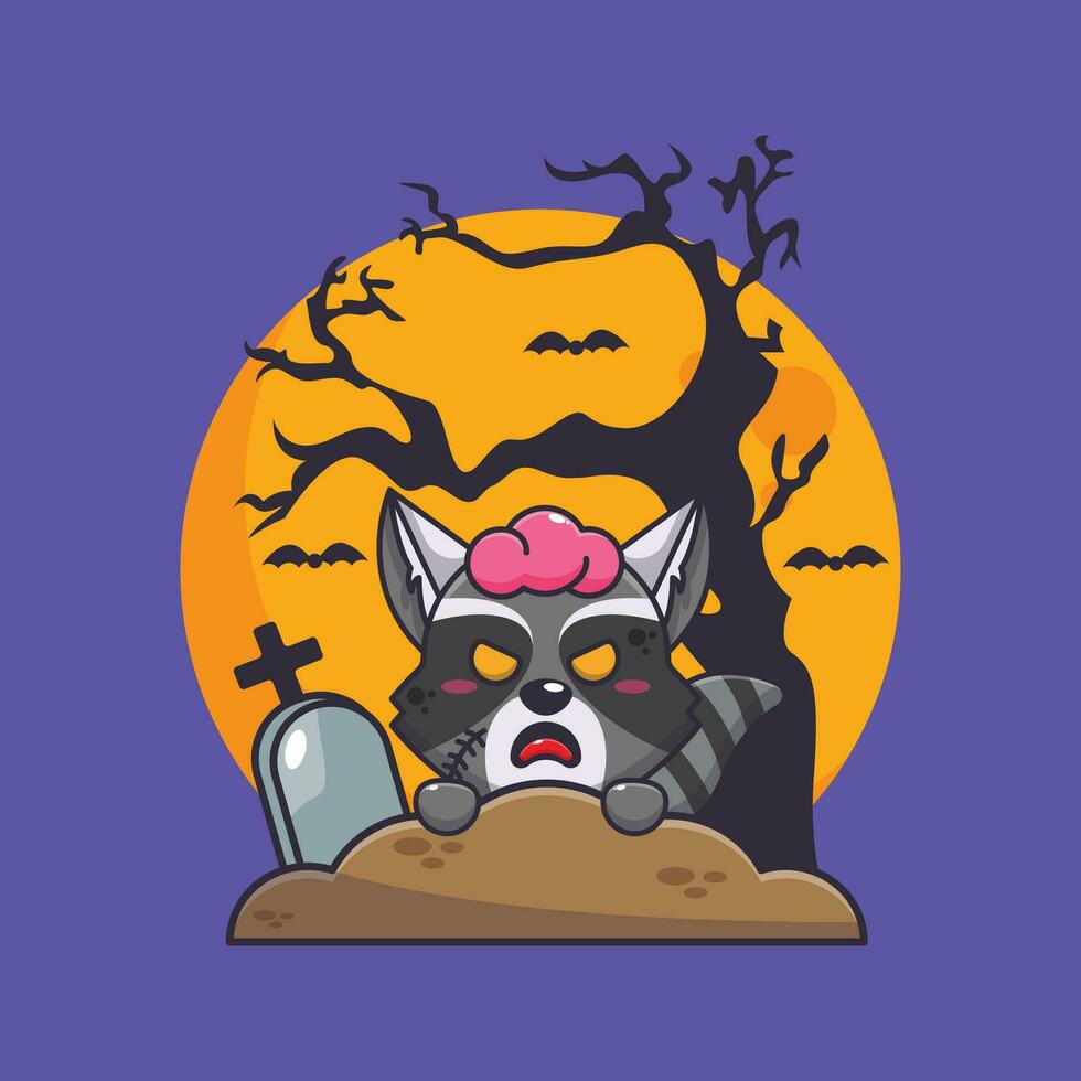 zombi raton laveur monter de cimetière dans Halloween journée. mignonne Halloween dessin animé illustration. vecteur