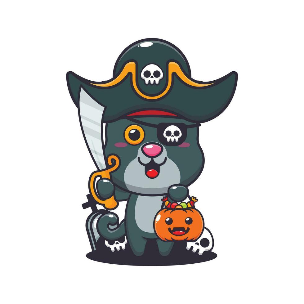 pirates panthère dans Halloween journée. mignonne Halloween dessin animé illustration. vecteur