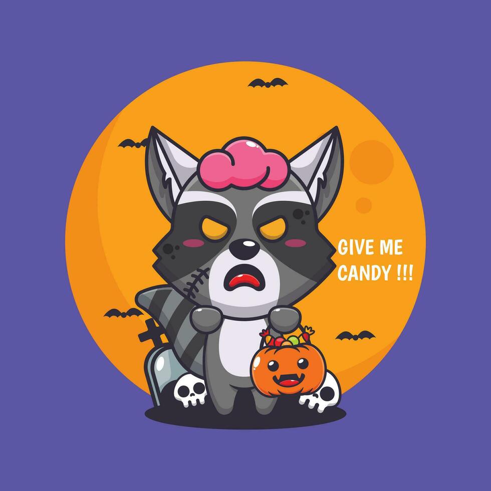 zombi raton laveur vouloir bonbons. mignonne Halloween dessin animé illustration. vecteur
