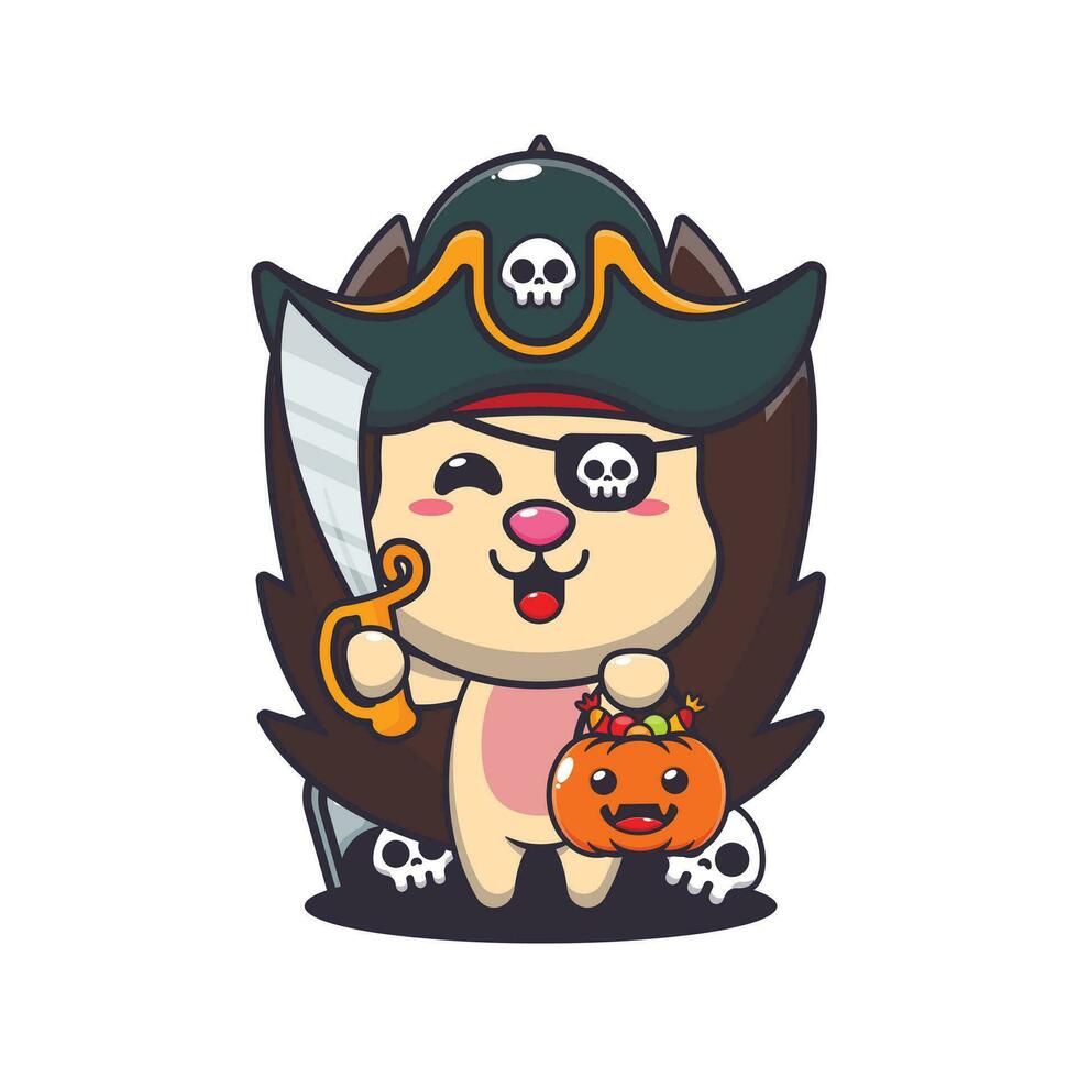 pirates hérisson dans Halloween journée. mignonne Halloween dessin animé illustration. vecteur