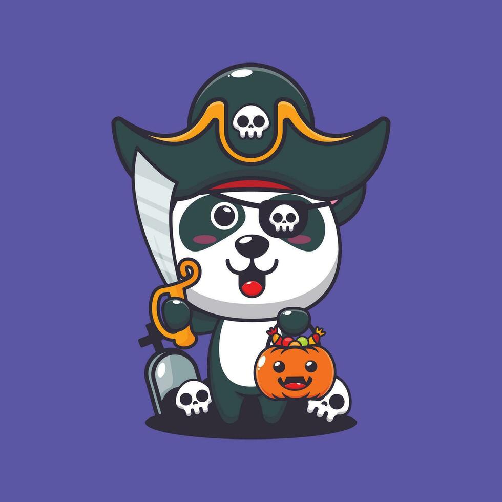 pirates Panda dans Halloween journée. mignonne Halloween dessin animé illustration. vecteur