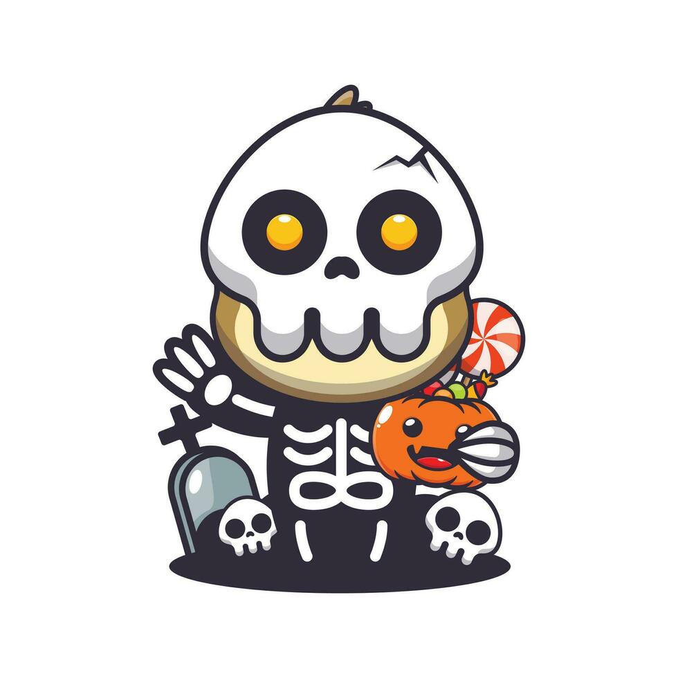 la paresse avec squelette costume en portant Halloween citrouille. mignonne Halloween dessin animé illustration. vecteur
