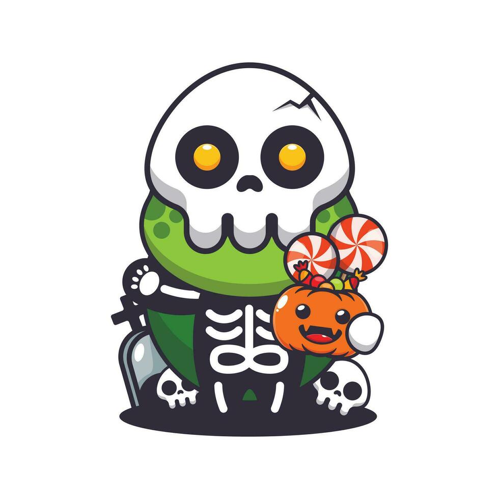 tortue avec squelette costume en portant Halloween citrouille. mignonne Halloween dessin animé illustration. vecteur