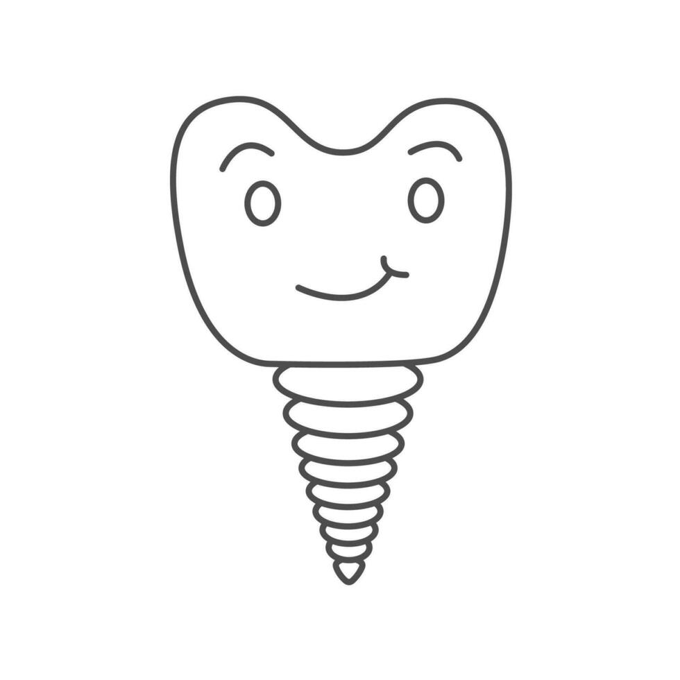 griffonnage mignonne dent implant personnage. oral hygiène concept. dentaire vecteur content personnage. les dents nettoyage et la prévention et dentaire santé
