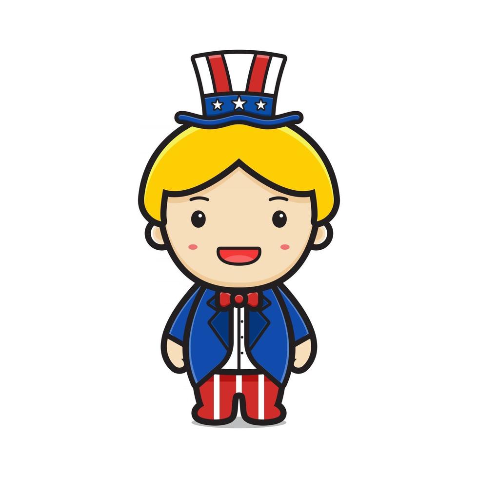 garçon mignon portant le costume de l'oncle sam célébrer le jour de l'indépendance de l'amérique icône de dessin animé illustration vectorielle vecteur