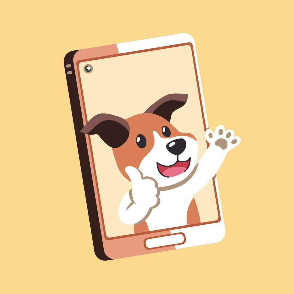 vecteur dessin animé personnage jack Russell terrier chien et téléphone intelligent