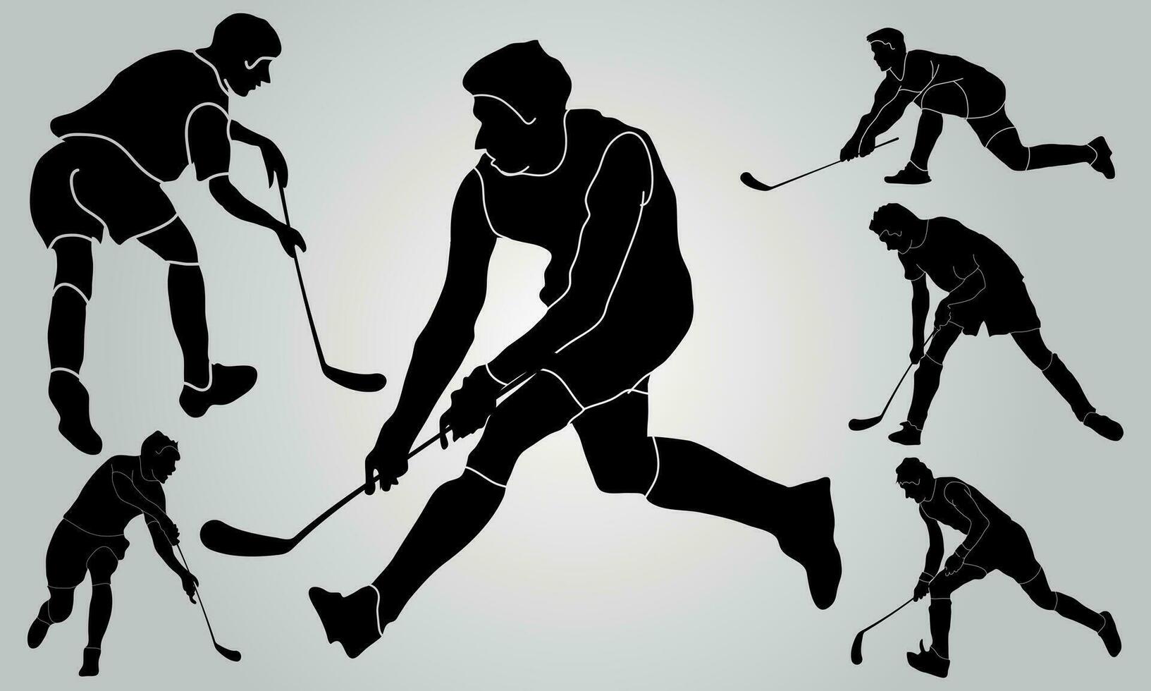 vecteur le hockey joueur bâton champ ensemble de silhouettes