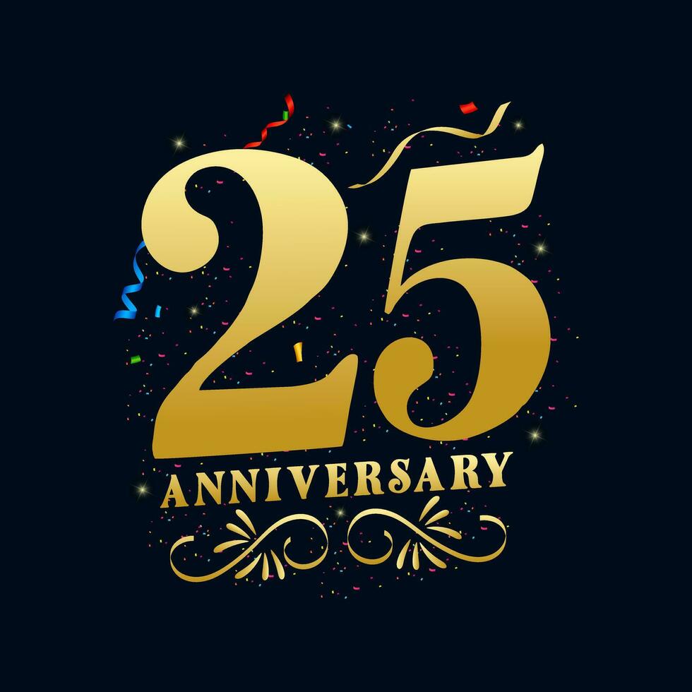 25 anniversaire luxueux d'or Couleur 25 ans anniversaire fête logo conception modèle vecteur