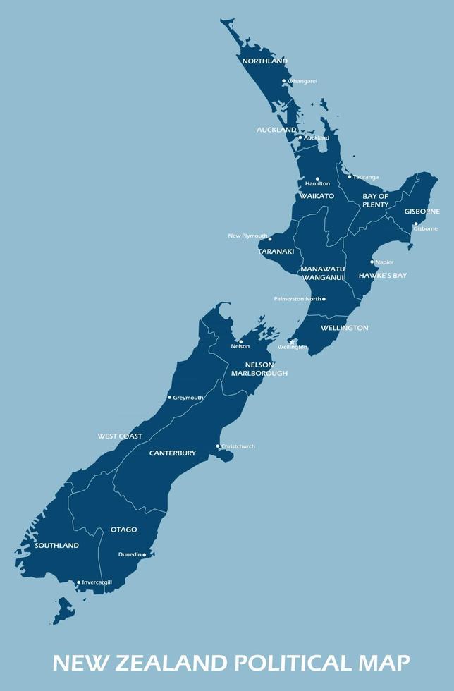 carte politique de la nouvelle-zélande divisée par le style de simplicité de contour coloré de l'état. vecteur