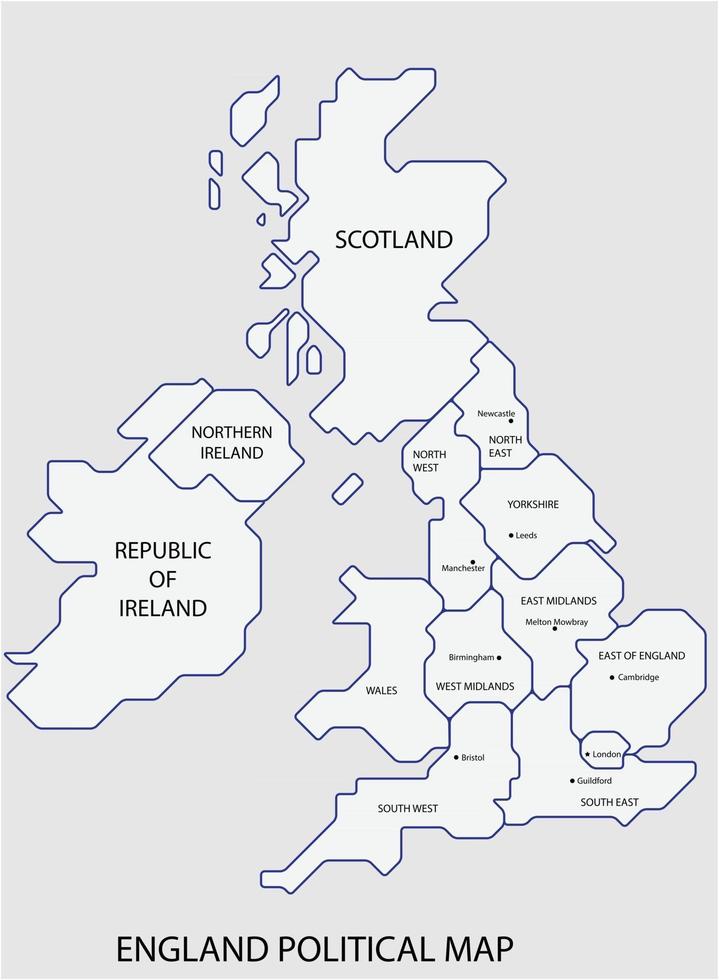 carte politique de l'angleterre divisée par l'état style de simplicité de contour coloré. vecteur