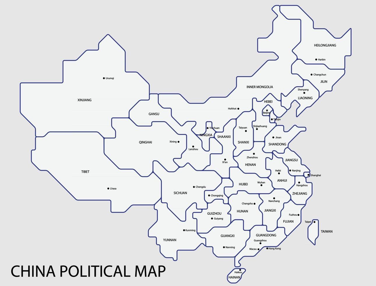 carte politique de la Chine divisée par le style de simplicité de contour coloré d'état. vecteur