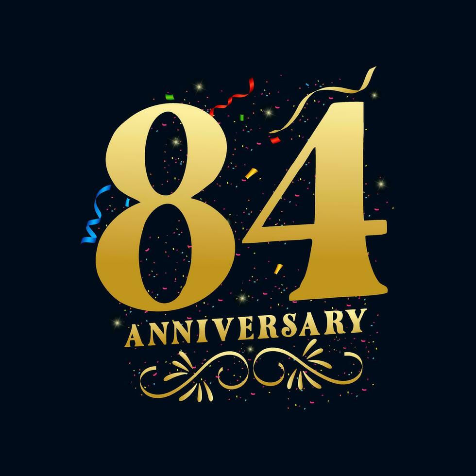 84 anniversaire luxueux d'or Couleur 84 ans anniversaire fête logo conception modèle vecteur