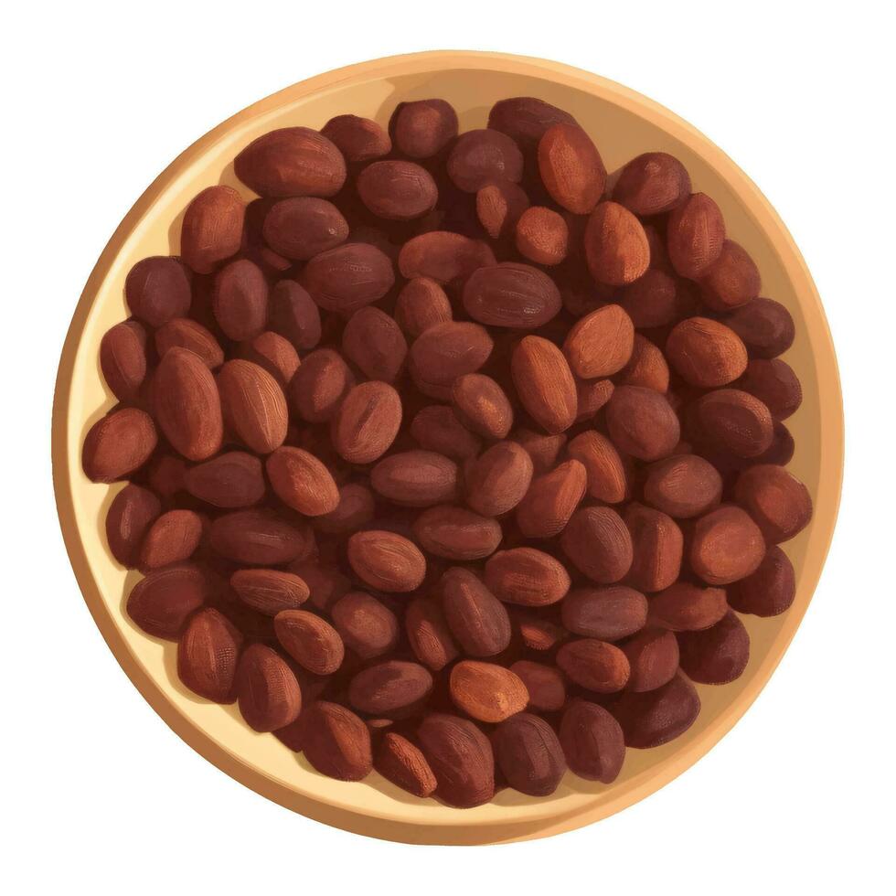 cacao des haricots sur en bois bol Haut vue isolé main tiré La peinture illustration vecteur