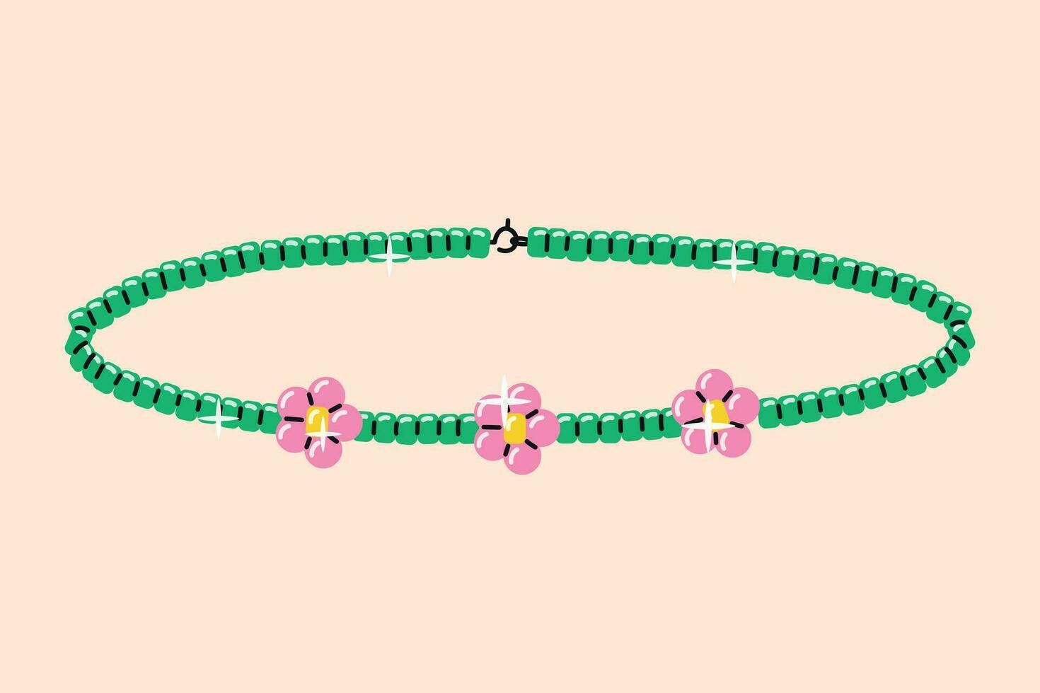 mignonne de petite fille Fait main bracelet fabriqué de perles. vecteur isolé dessin animé collier, Années 90 style.