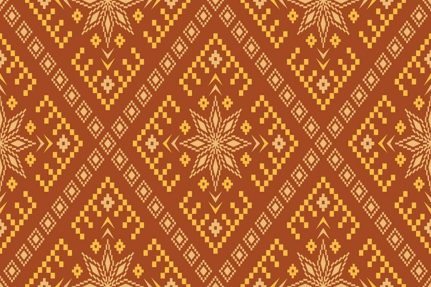 Orange millésimes traverser point traditionnel ethnique modèle paisley fleur ikat Contexte abstrait vecteur