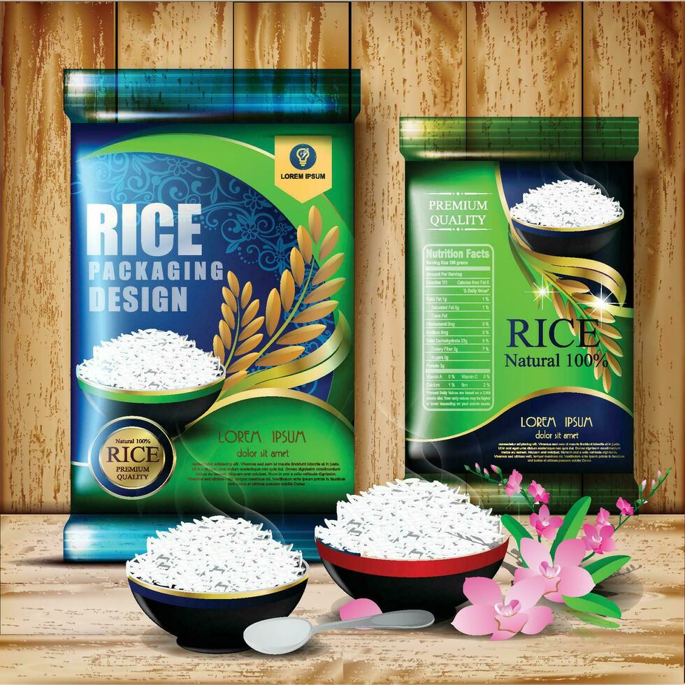 riz paquet nourriture logo des produits et en tissu arts, bannière et affiche modèle vecteur