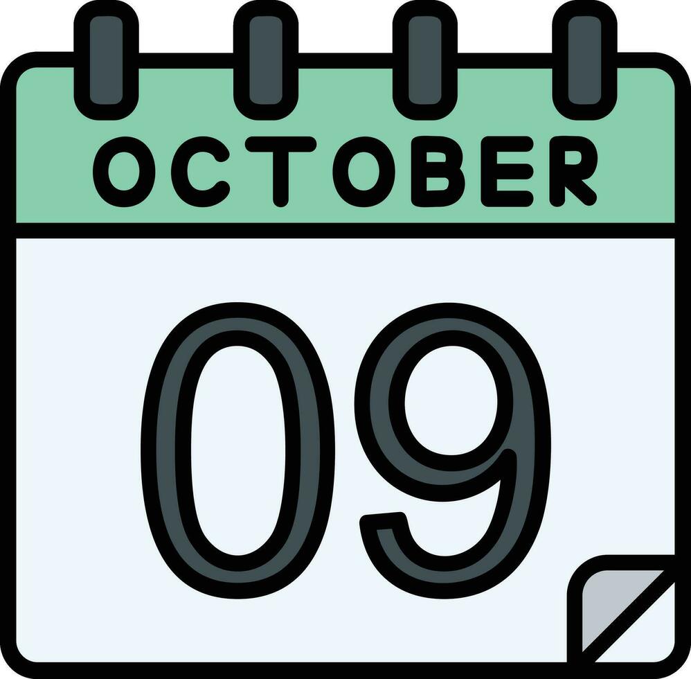 9 octobre rempli icône vecteur