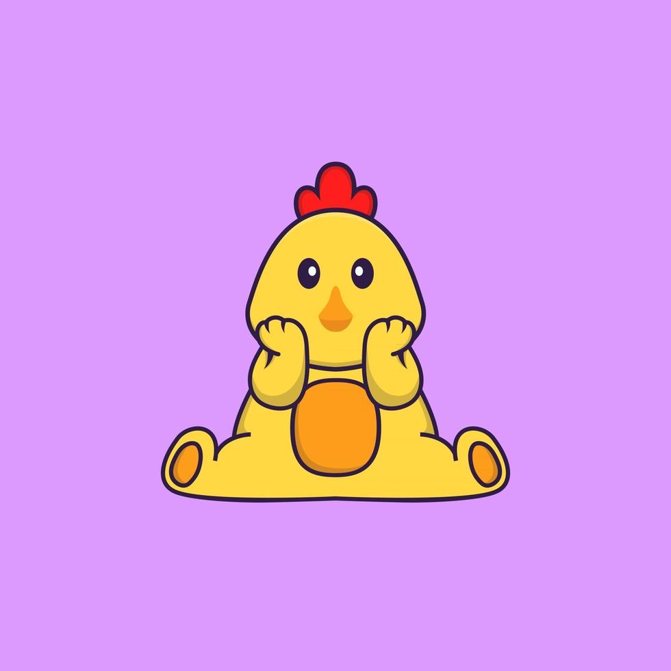 le poulet mignon est assis. concept de dessin animé animal isolé. peut être utilisé pour un t-shirt, une carte de voeux, une carte d'invitation ou une mascotte. style cartoon plat vecteur