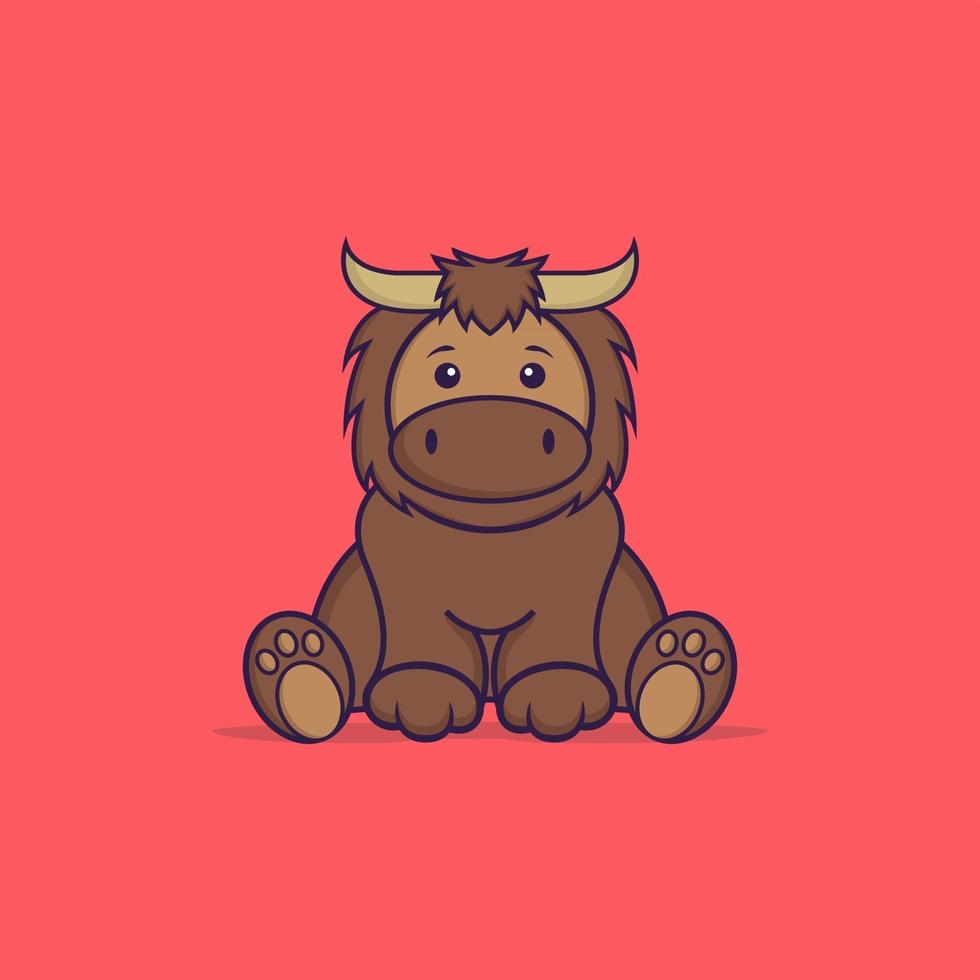 le taureau mignon est assis. concept de dessin animé animal isolé. peut être utilisé pour un t-shirt, une carte de voeux, une carte d'invitation ou une mascotte. style cartoon plat vecteur