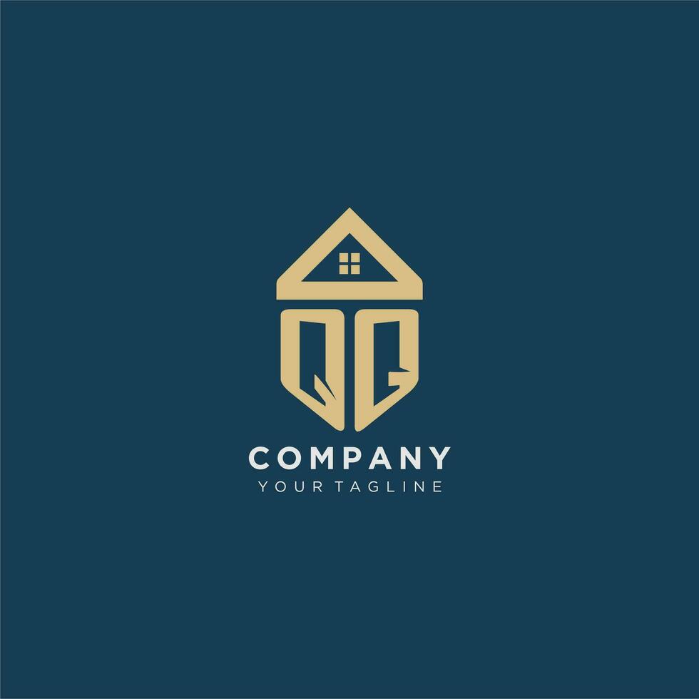 initiale lettre qq avec Facile maison toit Créatif logo conception pour réel biens entreprise vecteur