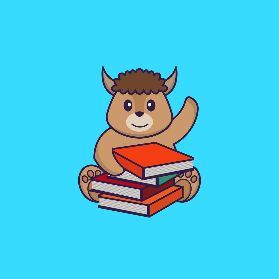 mouton mignon lisant un livre. concept de dessin animé animal isolé. peut être utilisé pour un t-shirt, une carte de voeux, une carte d'invitation ou une mascotte. style cartoon plat vecteur