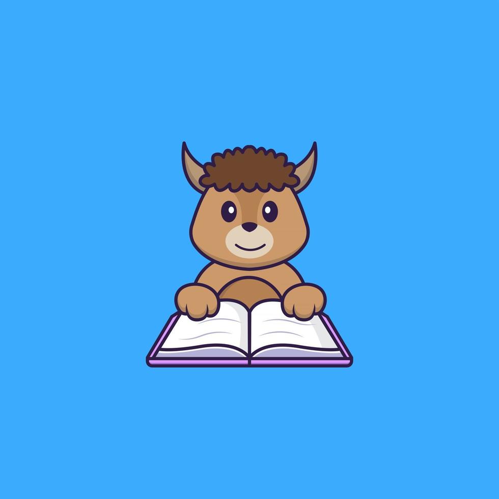 mouton mignon lisant un livre. concept de dessin animé animal isolé. peut être utilisé pour un t-shirt, une carte de voeux, une carte d'invitation ou une mascotte. style cartoon plat vecteur