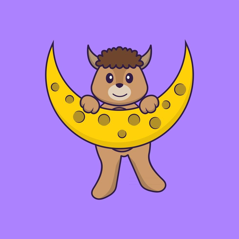 le mouton mignon est sur la lune. concept de dessin animé animal isolé. peut être utilisé pour un t-shirt, une carte de voeux, une carte d'invitation ou une mascotte. style cartoon plat vecteur