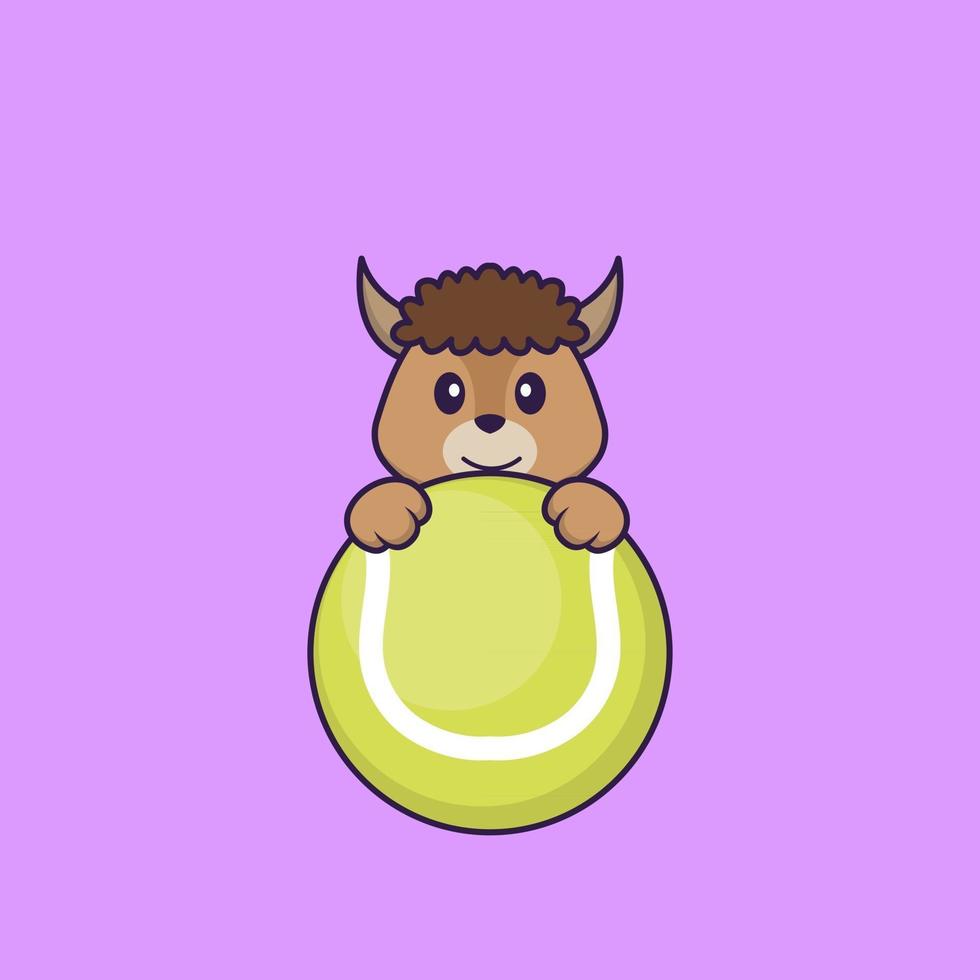 mouton mignon jouant au tennis. concept de dessin animé animal isolé. peut être utilisé pour un t-shirt, une carte de voeux, une carte d'invitation ou une mascotte. style cartoon plat vecteur