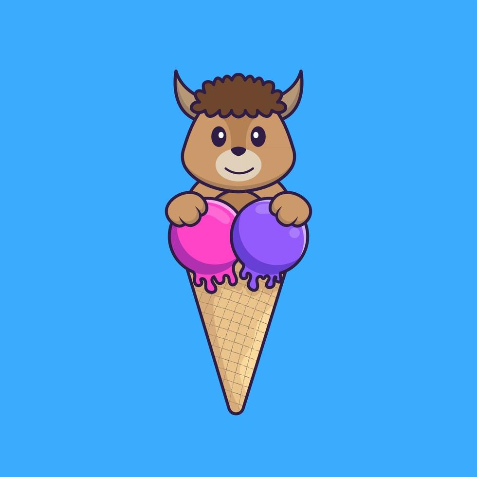 mouton mignon avec de la crème glacée sucrée. concept de dessin animé animal isolé. peut être utilisé pour un t-shirt, une carte de voeux, une carte d'invitation ou une mascotte. style cartoon plat vecteur