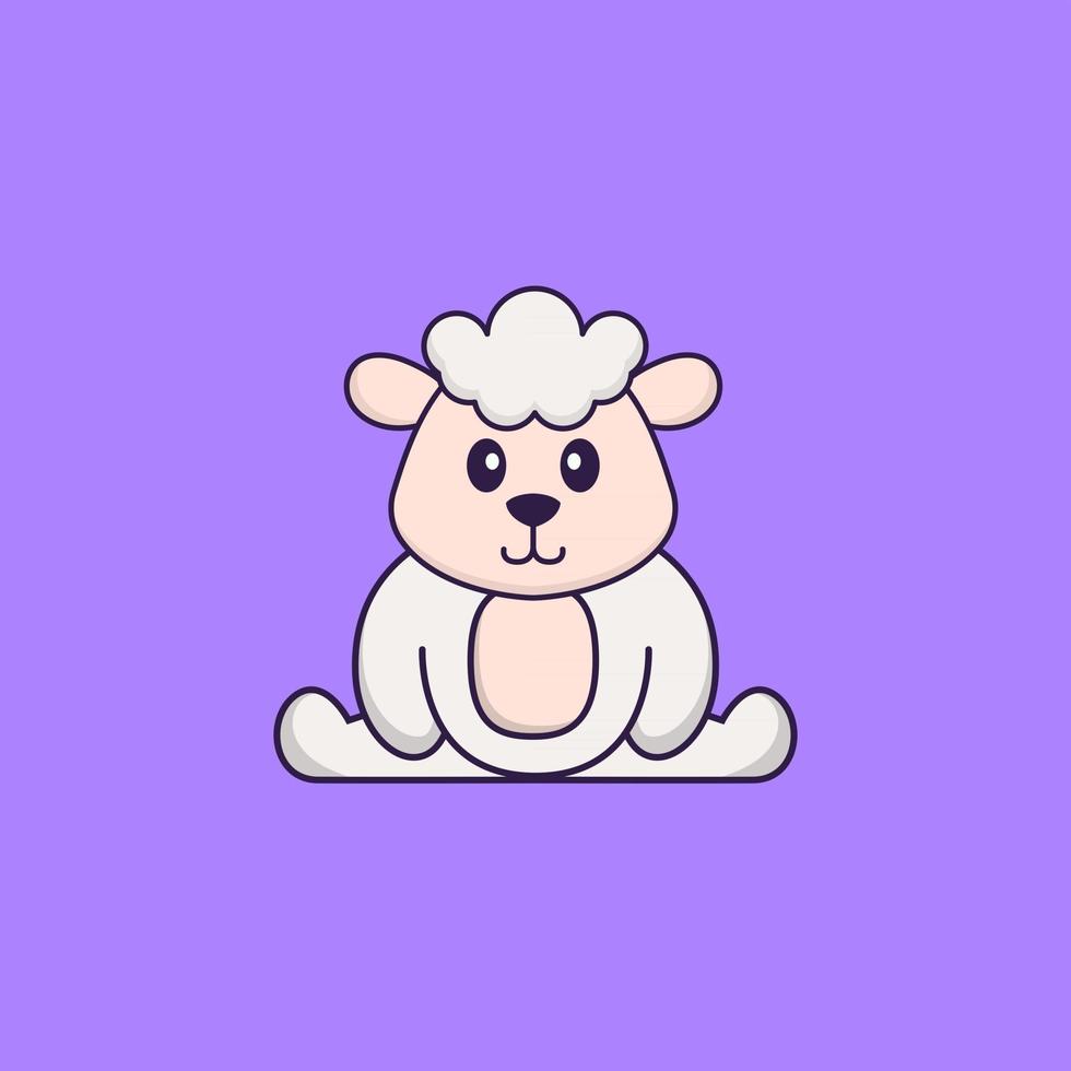 mouton mignon est assis. concept de dessin animé animal isolé. peut être utilisé pour un t-shirt, une carte de voeux, une carte d'invitation ou une mascotte. style cartoon plat vecteur